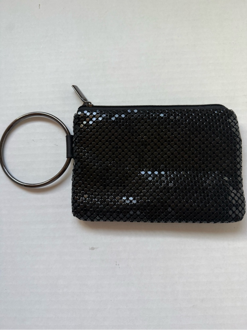 Black Metal Mesh Ring Wristlet Evening Clutch Bag